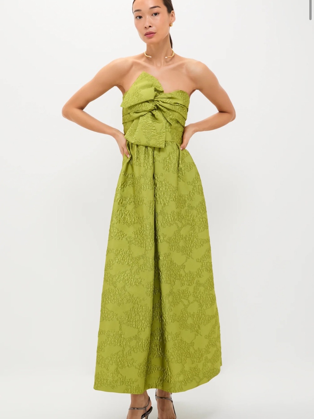 Tuckernuck Strapless Bow-Front Midi Dress in Chartreuse